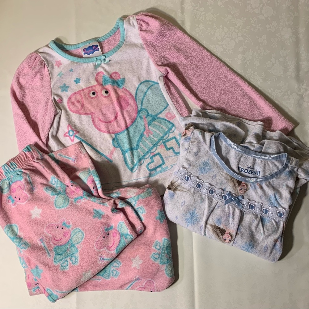 GUC Nightwear Bundle - Peppa Pig Pajamas (Extra Pants) & Frozen Elsa Nightgown